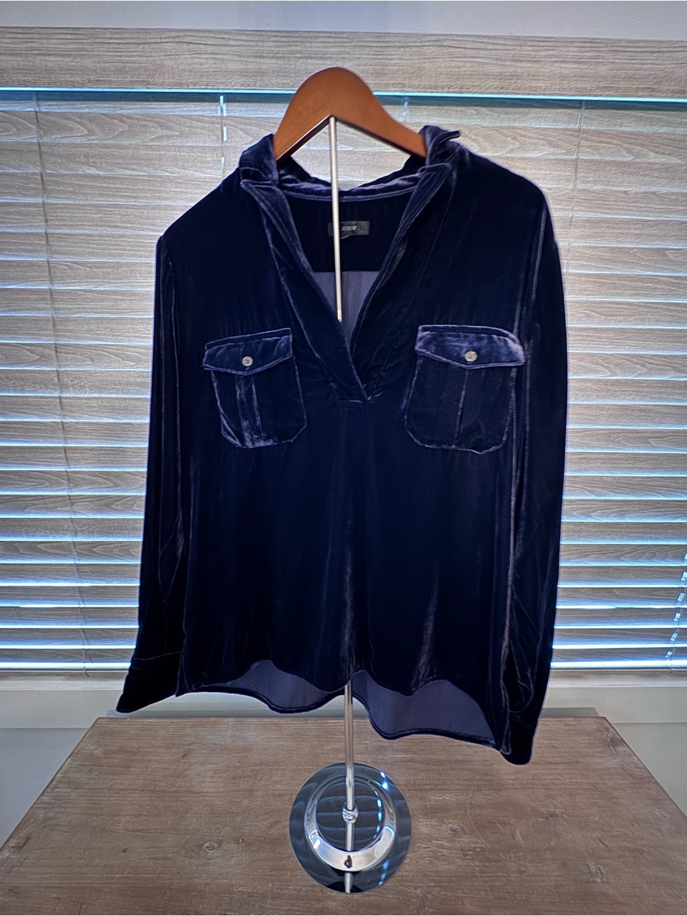 J. Crew Velvet Blouse in Rich Navy